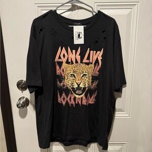 Black Graphic Tee with Leopard Print